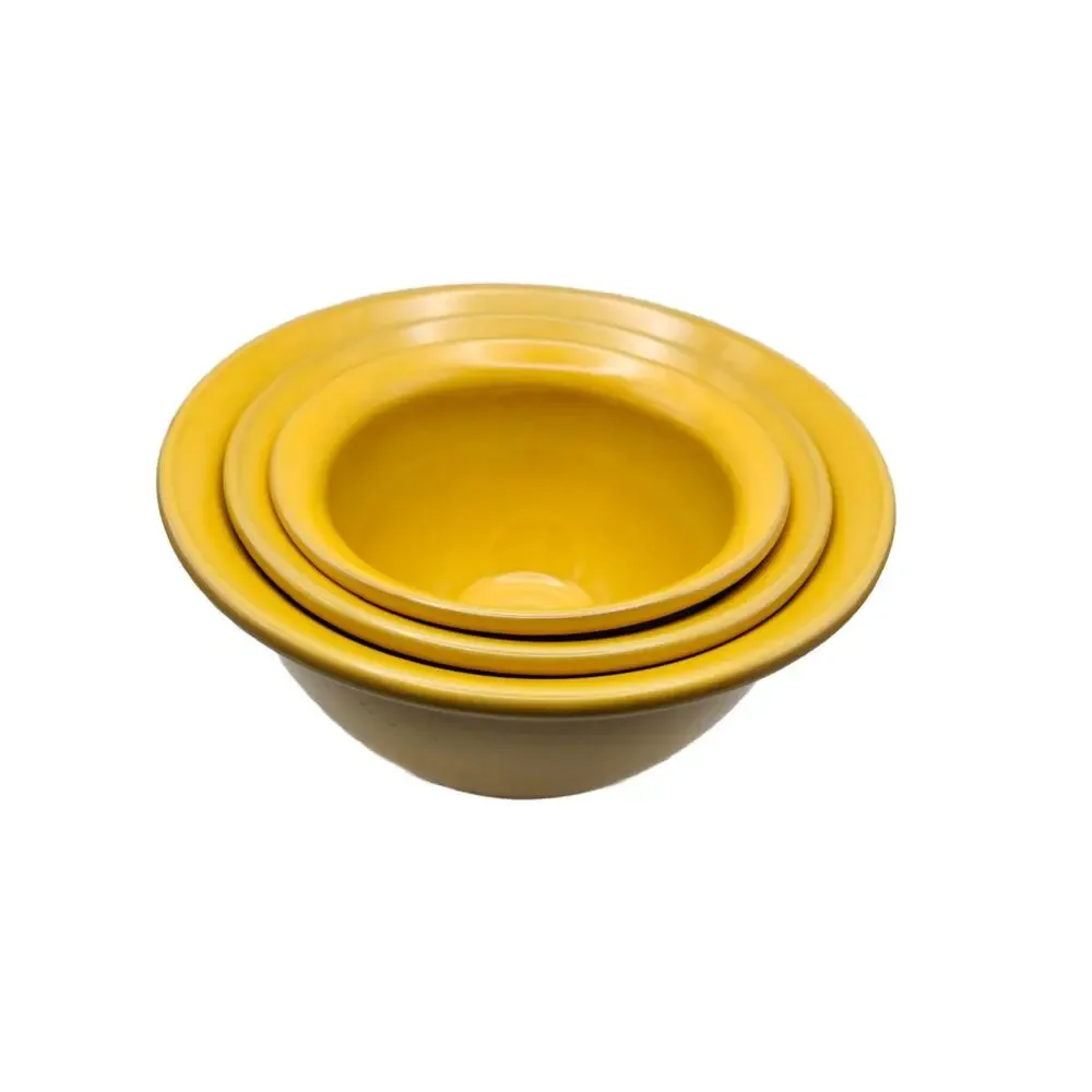 Vintage Yellow Gold Pottery Nesting Bowls, Set of 3, Made in Portugal